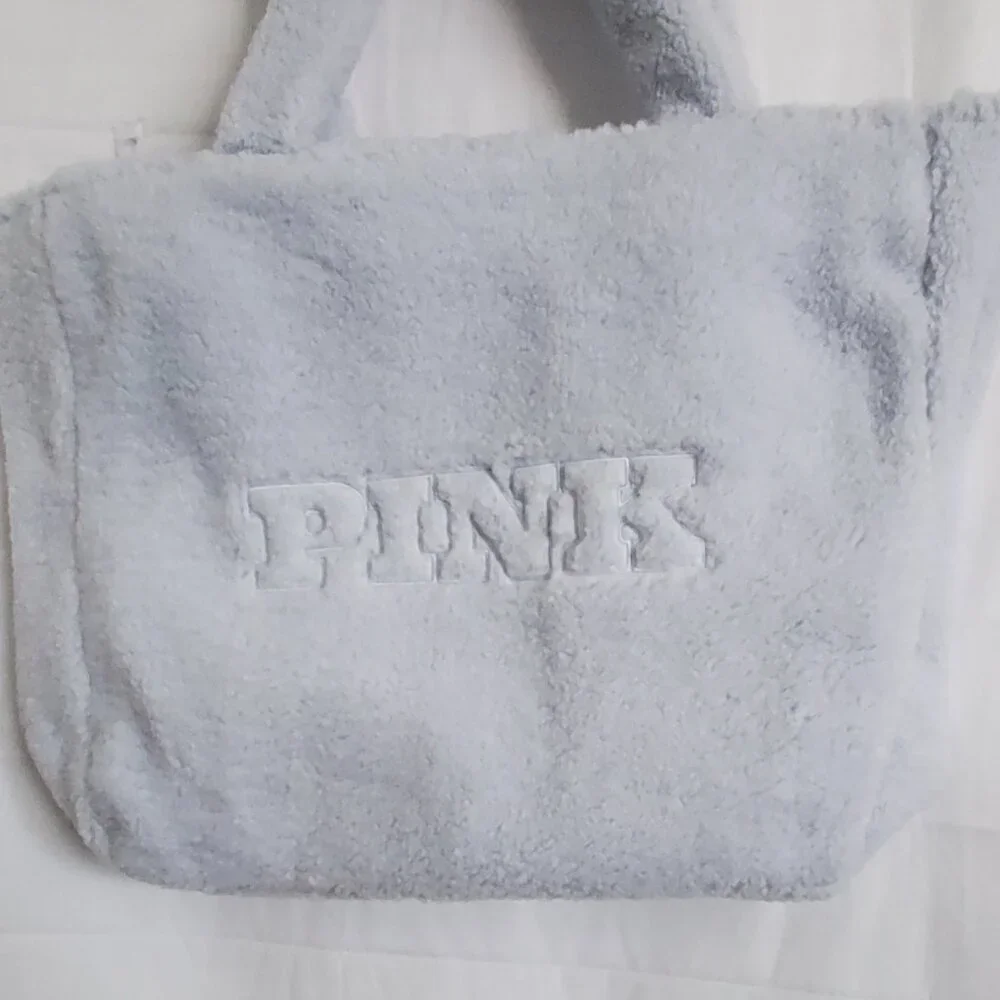 NWT! - PINK Victoria's Secret Sherpa Tote Color: Baby Blue - Picture 2 of 12